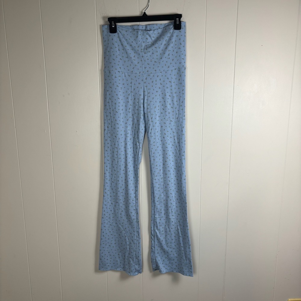 SKIMS Cotton Jersey Micro Floral Flare Lounge Pants Blue Purple Size Medium